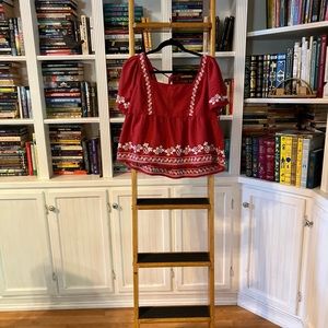 Old Navy Red Flutter Sleeve Smocked
Embroidery Swing Blouse for Women
